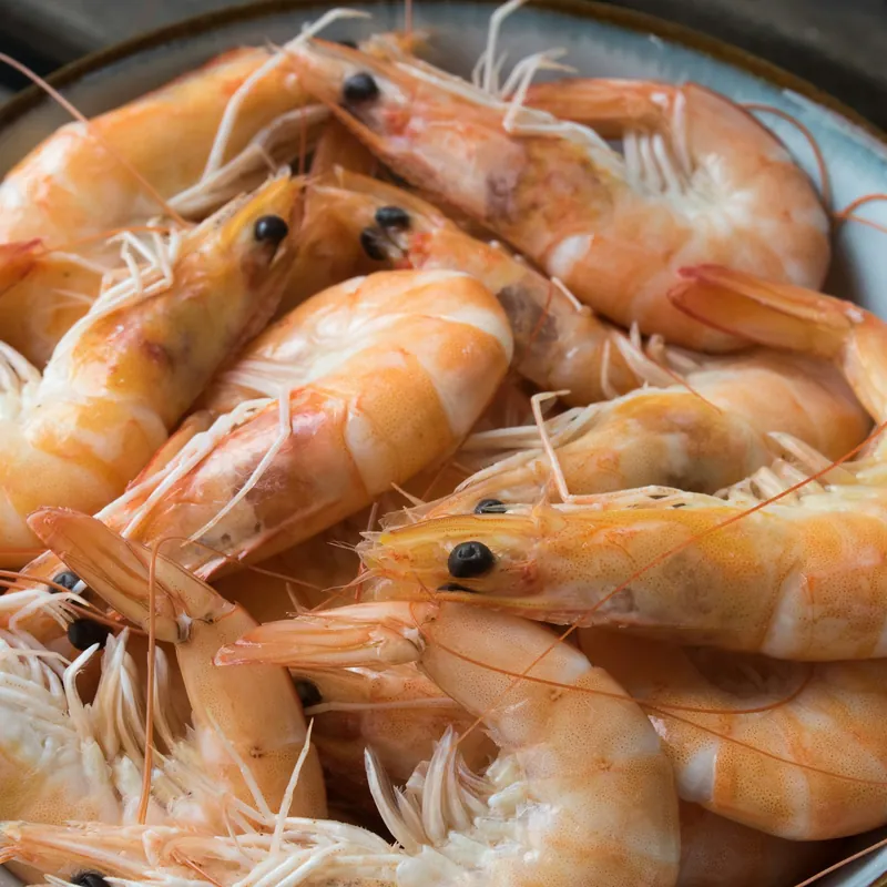 Camarones enteros en un bol