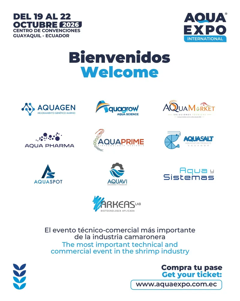 Afiche de AquaExpo International 2026, del 19 al 22 de octubre en el Centro de Convenciones de Guayaquil, Ecuador