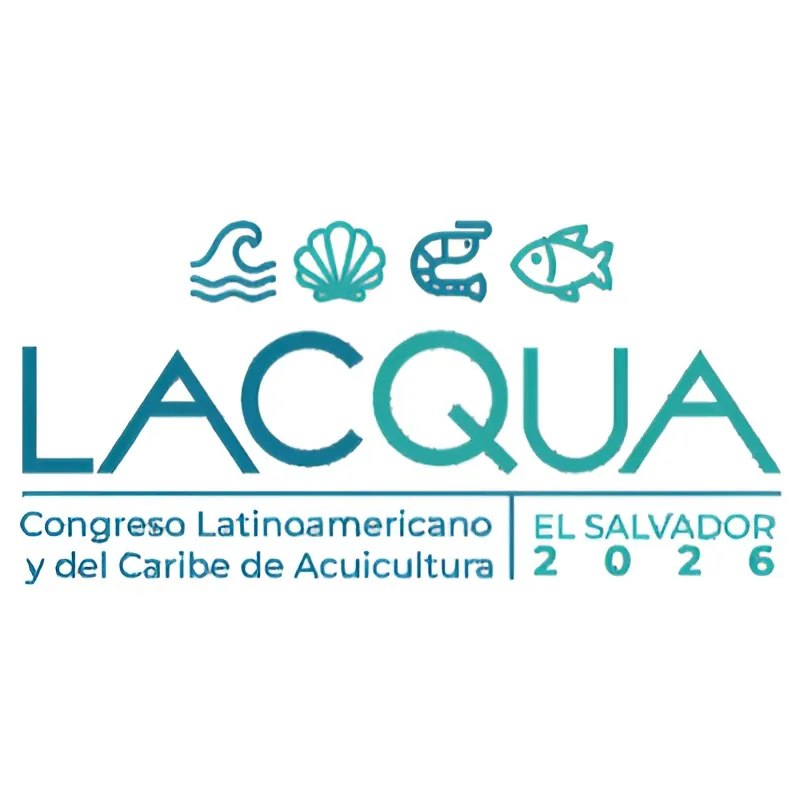 Logotipo de LACQUA 2026, Congreso Latinoamericano y del Caribe de Acuicultura, El Salvador